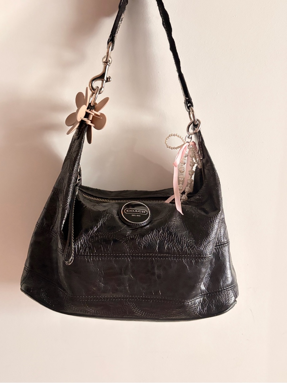 Vintage Coach Black Leather Shoulder Purse